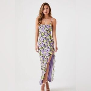 Forever 21 Floral Print Cami Maxi Dress Size:L Green/Multi